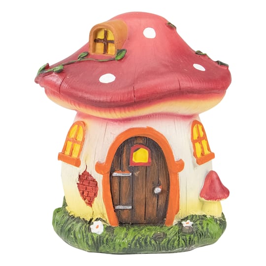 6.25&#x22; Red Mushroom House Outdoor Garden Statue